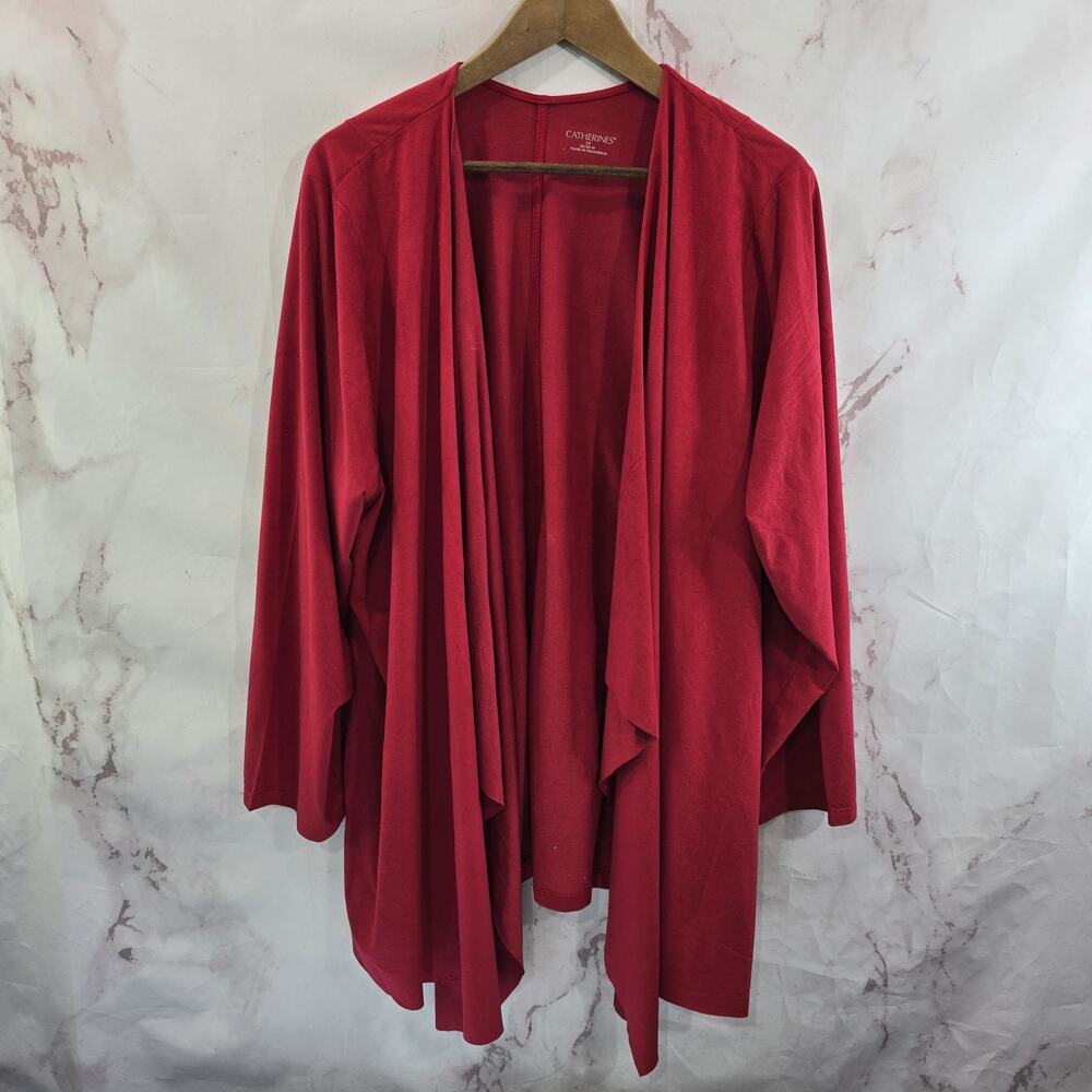 Catherines Cardigan Womens 3X 26 28 Red Faux Suede Topper Shawl Wrap Waterfall